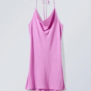 Weekday Halter Slip Dress Pink Light Purple Orchid Satin Cowl Neck Mini Silky